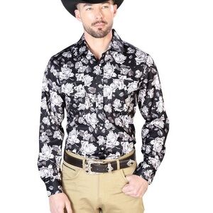 El Señor De Los Cielos Long Sleeve Black Floral Western Shirt